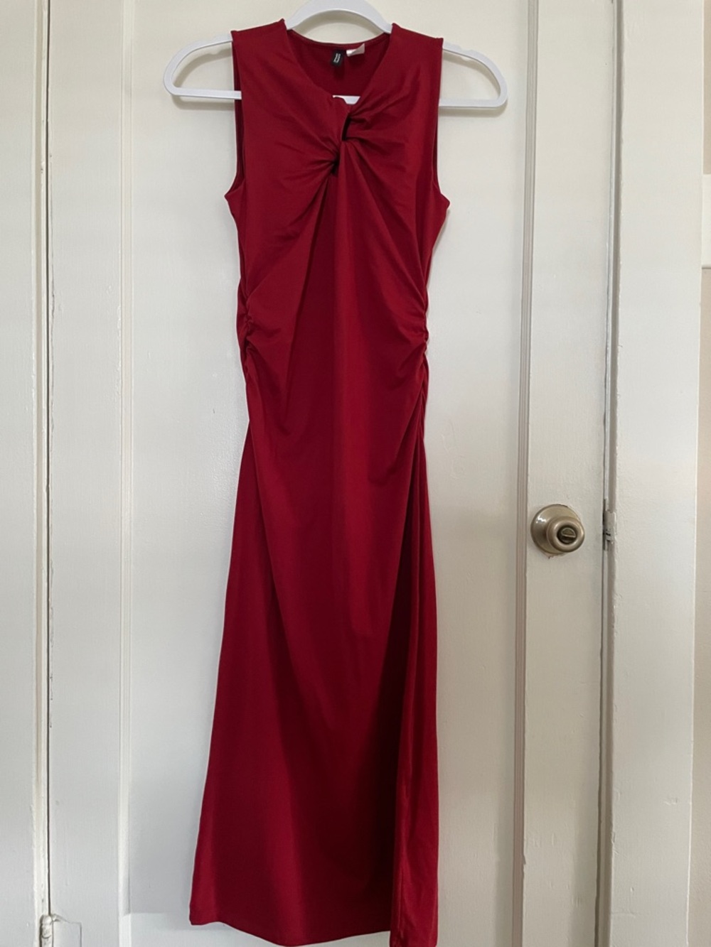 Twist-Front Midi Dress in Wine Red
